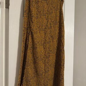 Leopard Print Side Slit Midi Skirt